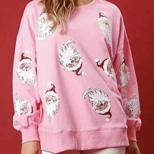 Classic Santa Sequin Pink Sweatshirt NWOT Queen of Sequins Style